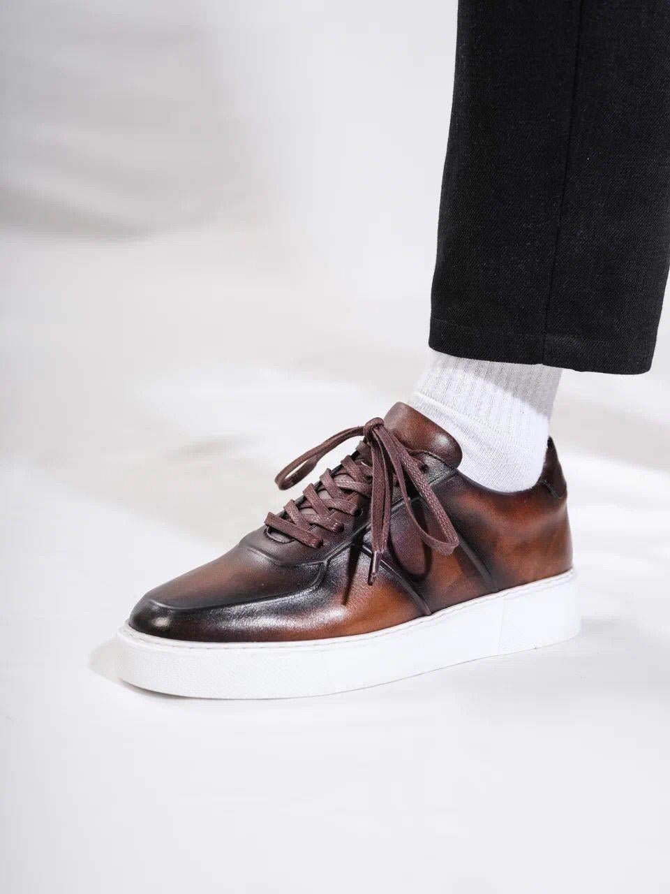 Eddy model Model Hakiki Deri El Yapımı Erkek Kahverengi Sneakers Ayakkabı