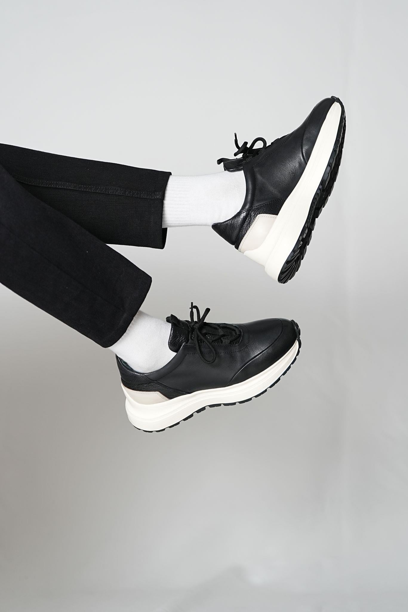 Feel Up Model Yüksek Taban Hakiki Deri El Yapımı Siyah Erkek Casual Ayakkabı 