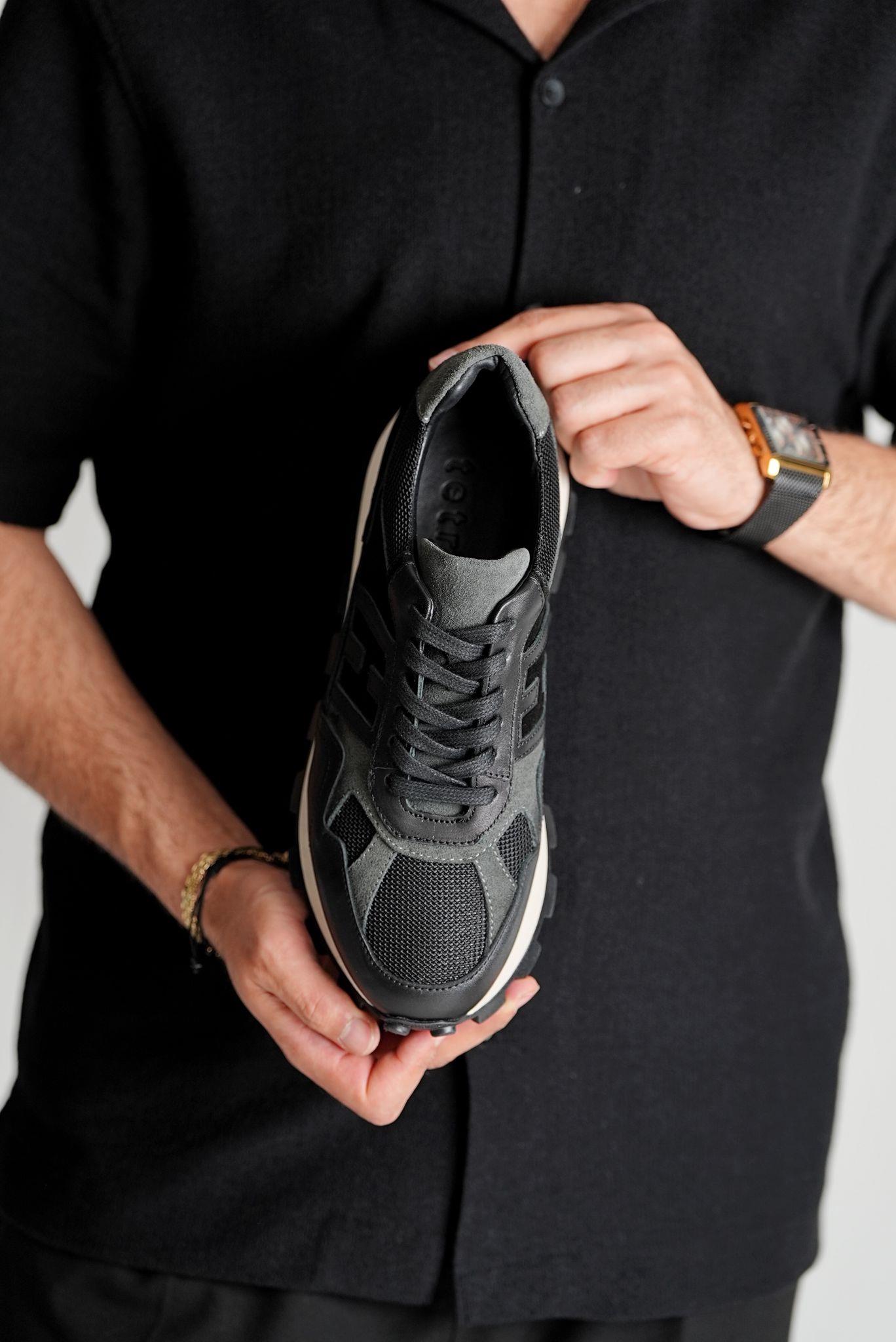 Flex Model Hakiki Deri El Yapımı Siyah Erkek Sneaker