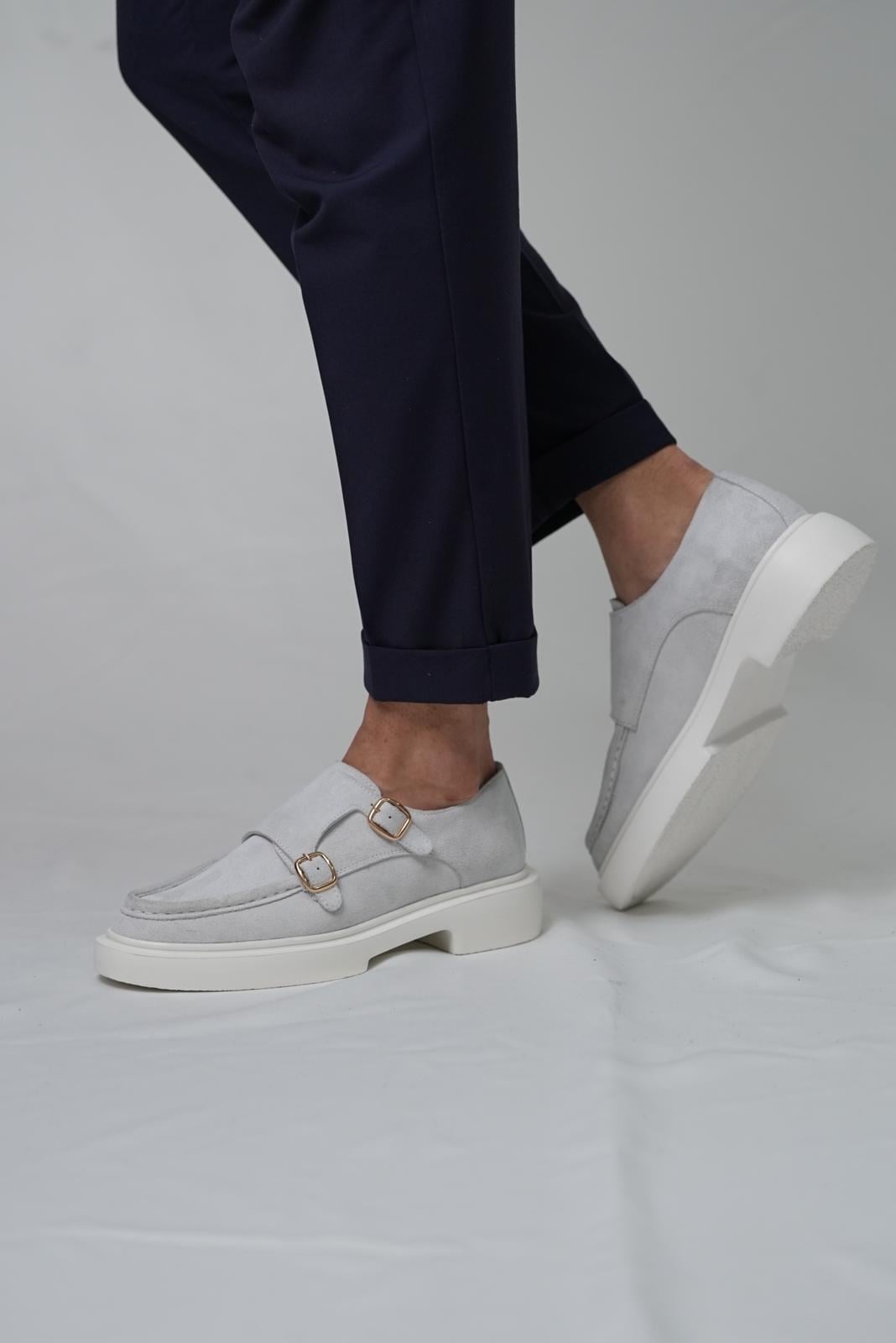 Gody Model Hakiki Deri El Yapımı Erkek Beyaz Süet Casual Ayakkabı