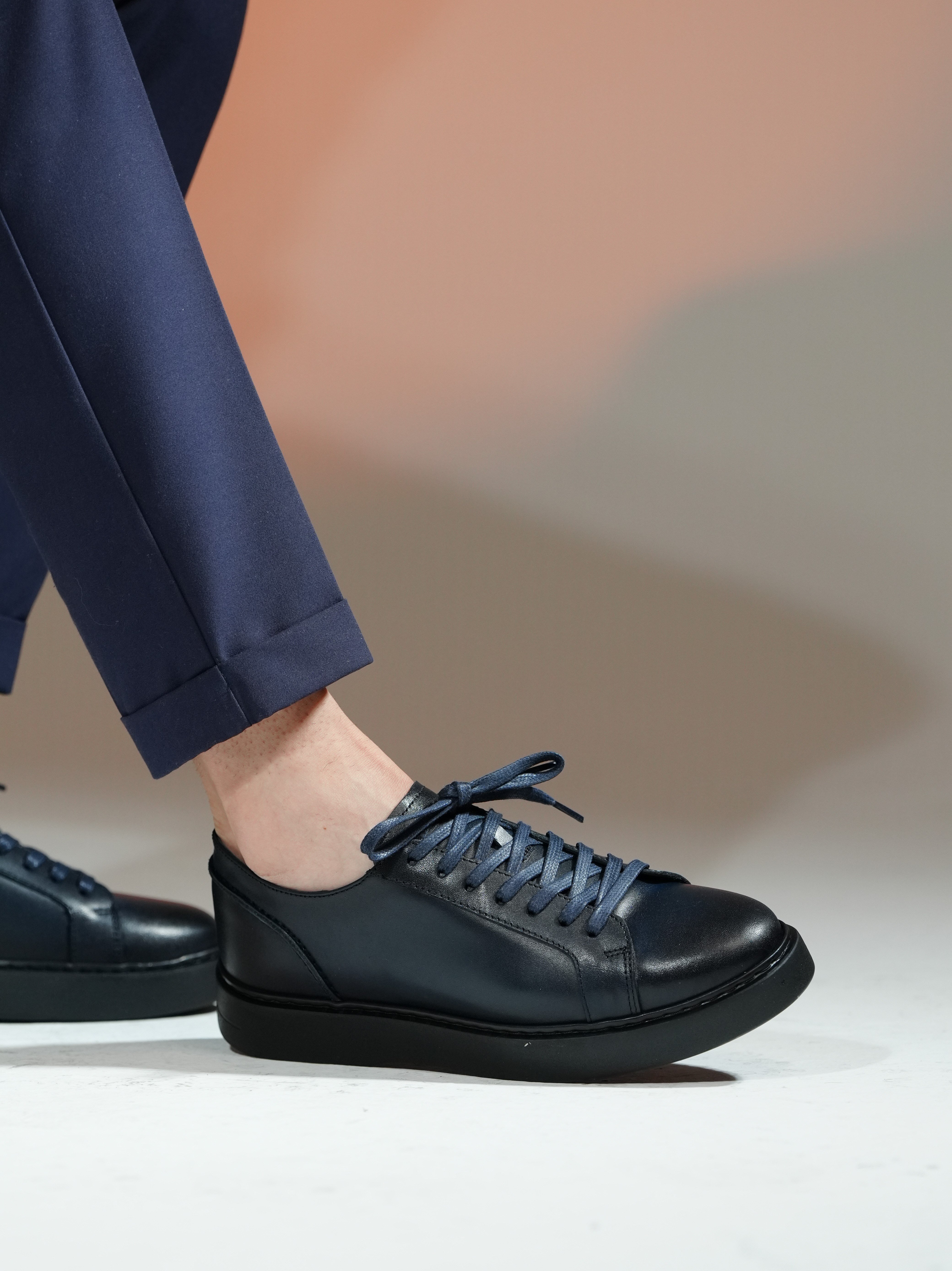 Laura Model Hakiki Deri El Yapımı Lacivert Sneaker Ayakkabı 