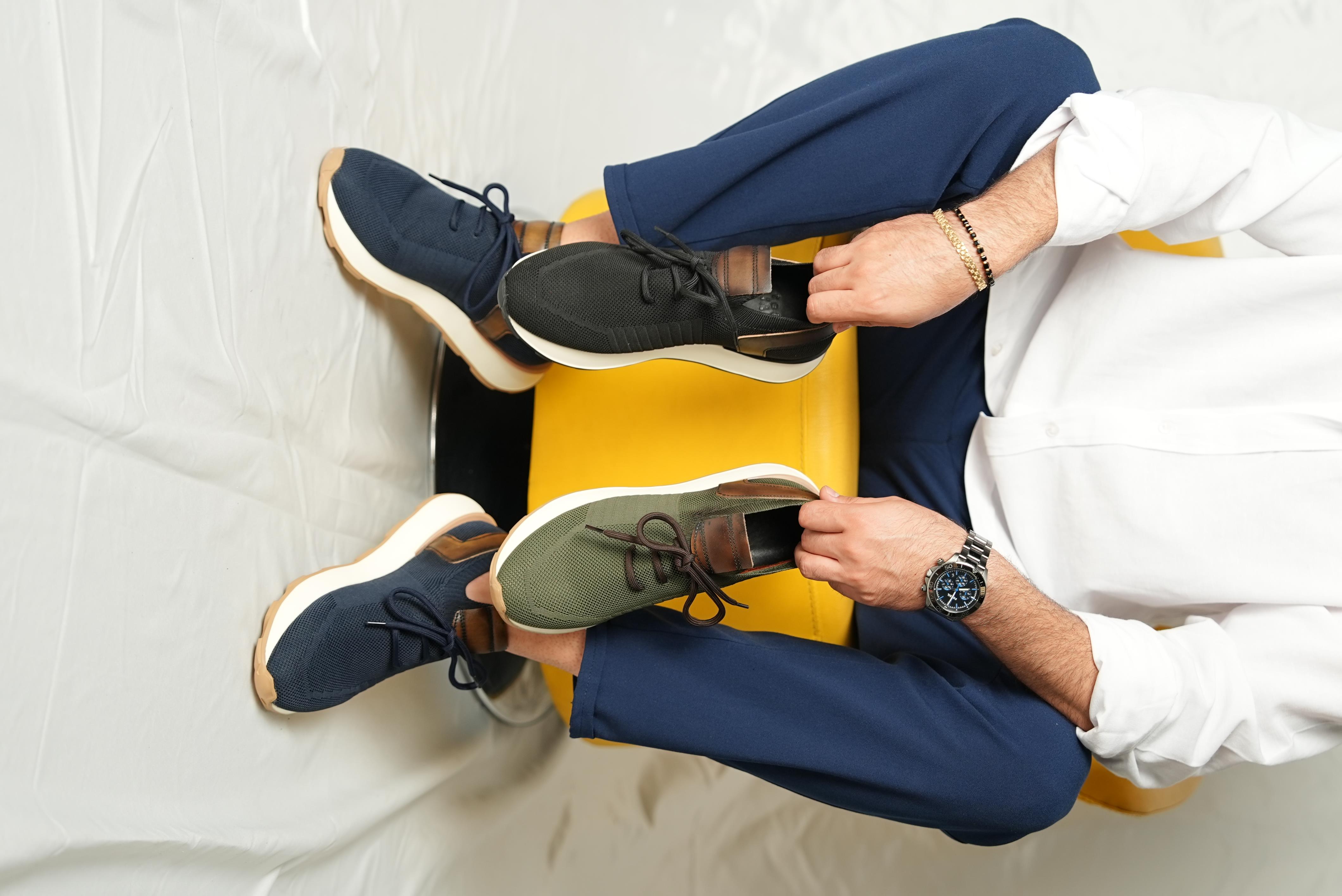 Leonidas Model Hakiki Deri El Yapımı Haki Erkek Triko Sneaker