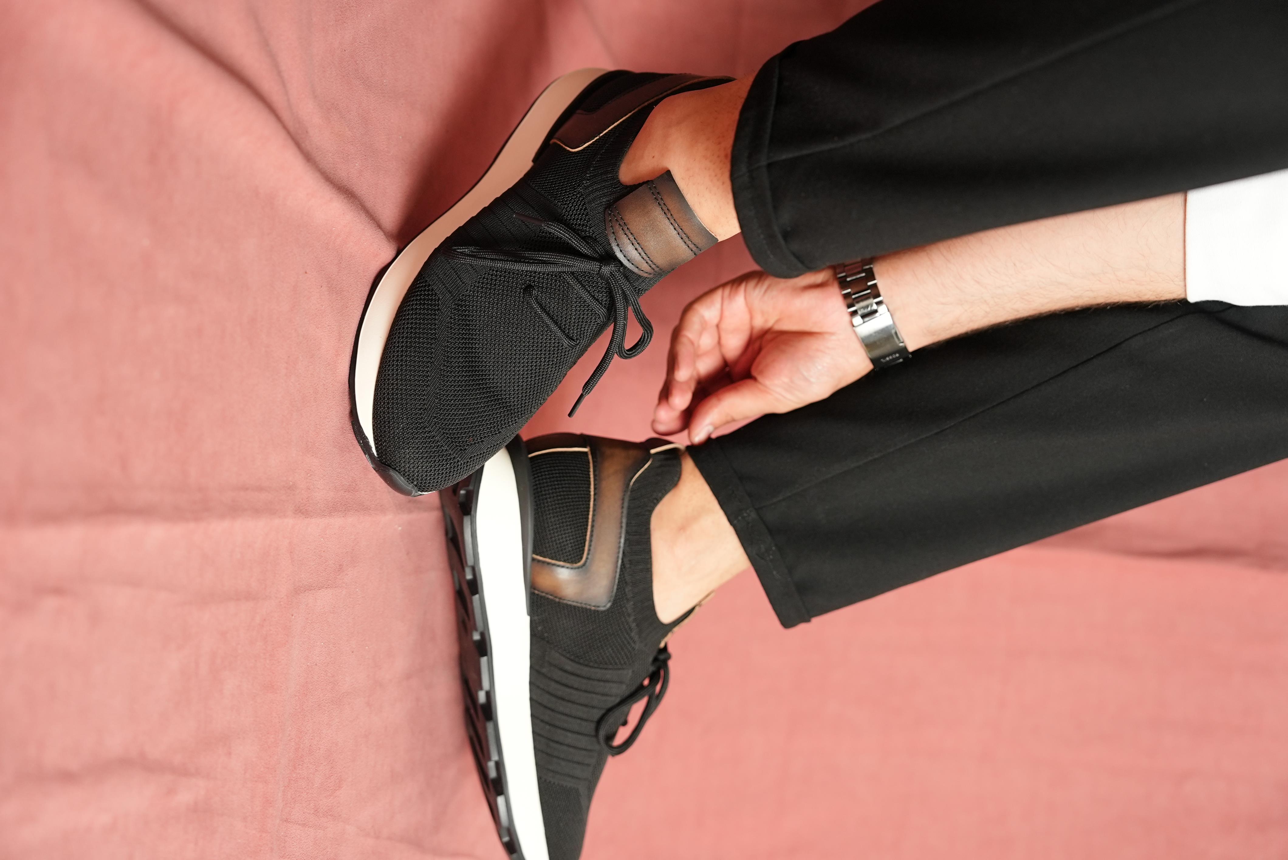 Leonidas Model Hakiki Deri Triko Erkek Siyah Sneaker 