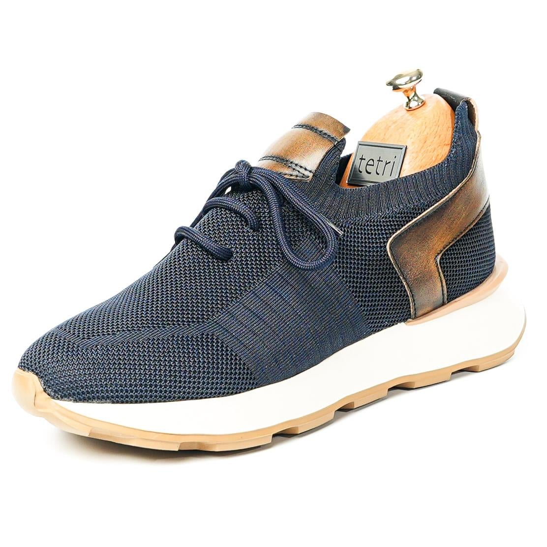 Leonidas Model Hakiki Deri Triko Erkek Lacivert Sneaker 