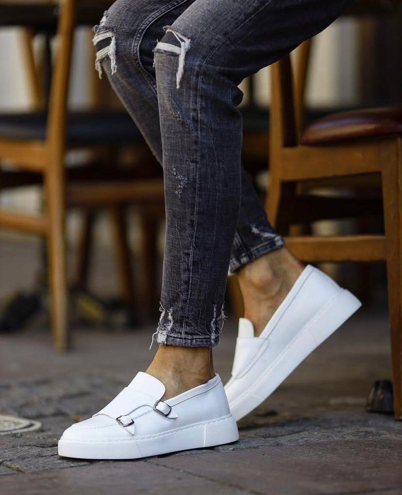 Maro Model Hakiki Deri El Yapımı Erkek Beyaz Loafer Ayakkabı 
