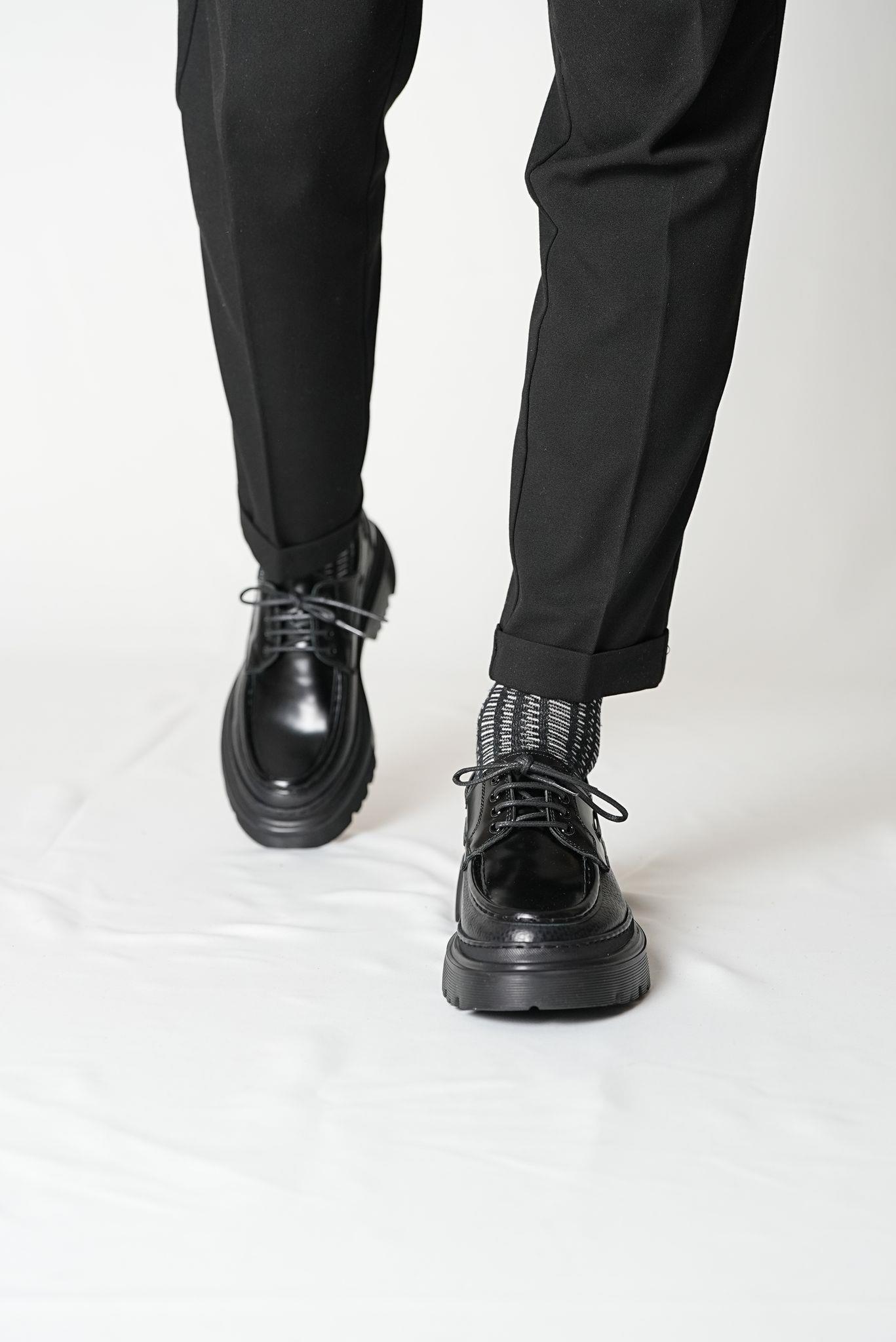 Ortega Model Kalın Taban Hakiki Deri El Yapımı Erkek Siyah Casual Ayakkabı