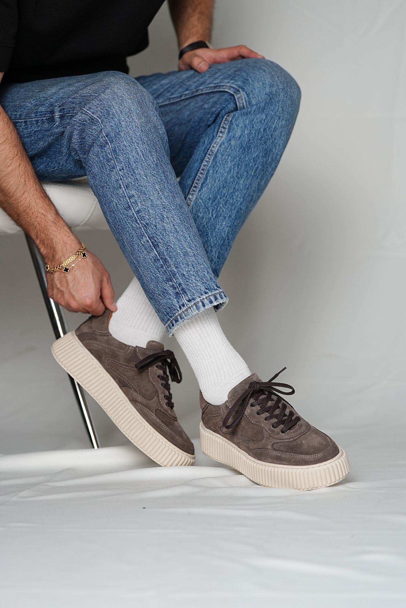 Pgup Model Hakiki Deri El Yapımı Erkek Vizon Süet Sneaker Ayakkabı