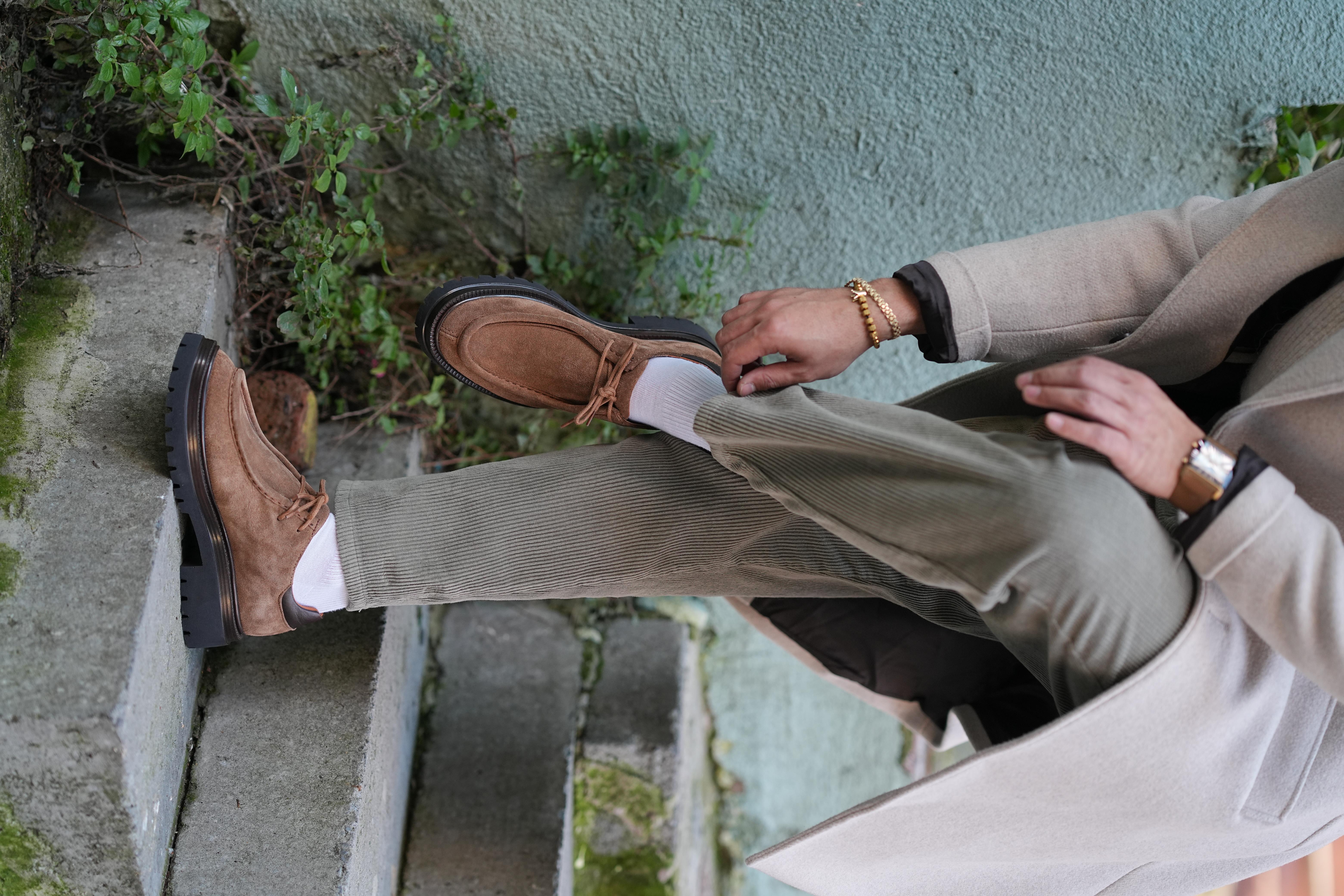 Robin Model Hakiki Deri El Yapımı Vizon Süet Casual Ayakkabı