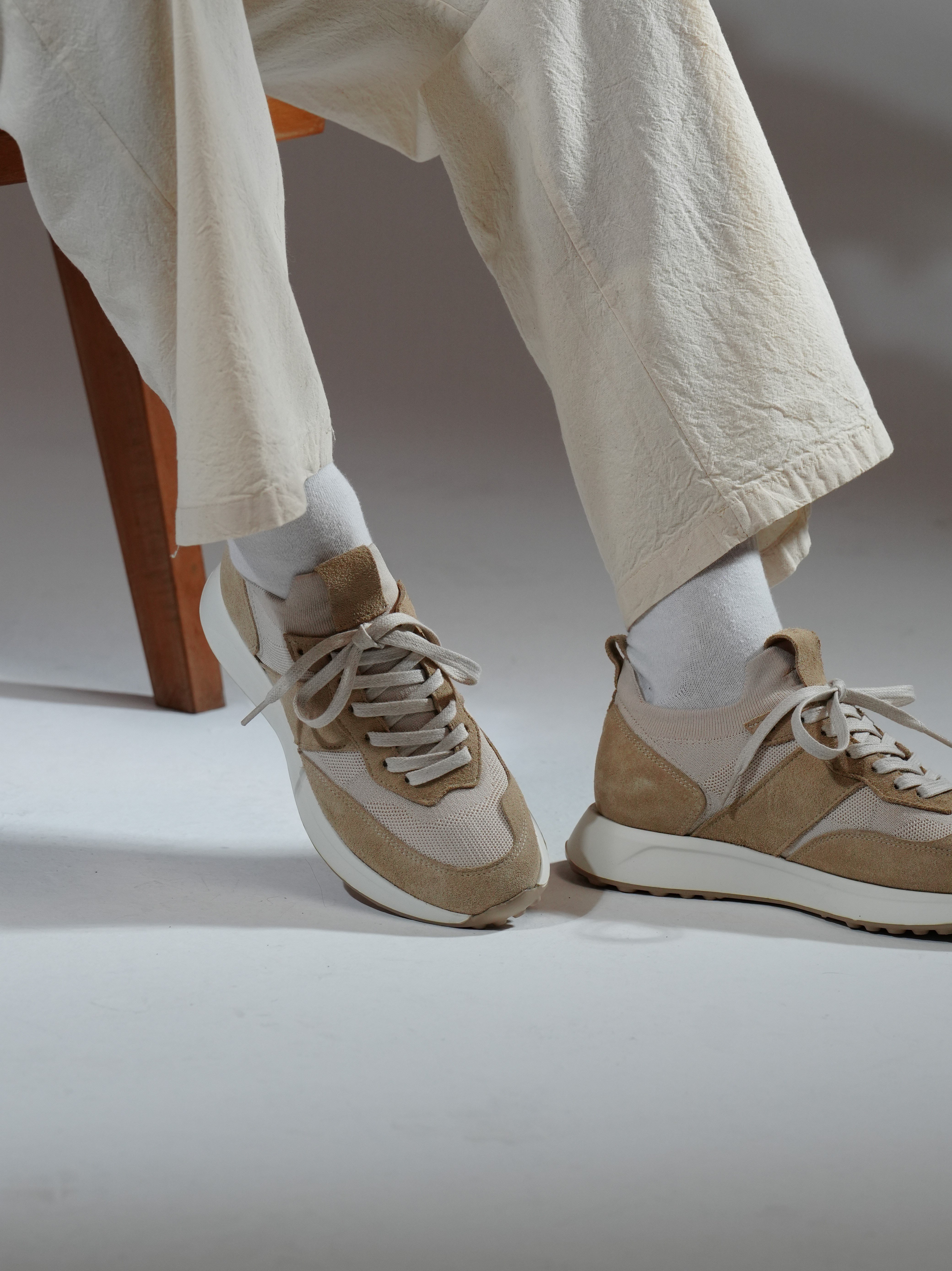 Sage Model Hakiki Deri El Yapımı Bej Triko Sneaker Ayakkabı