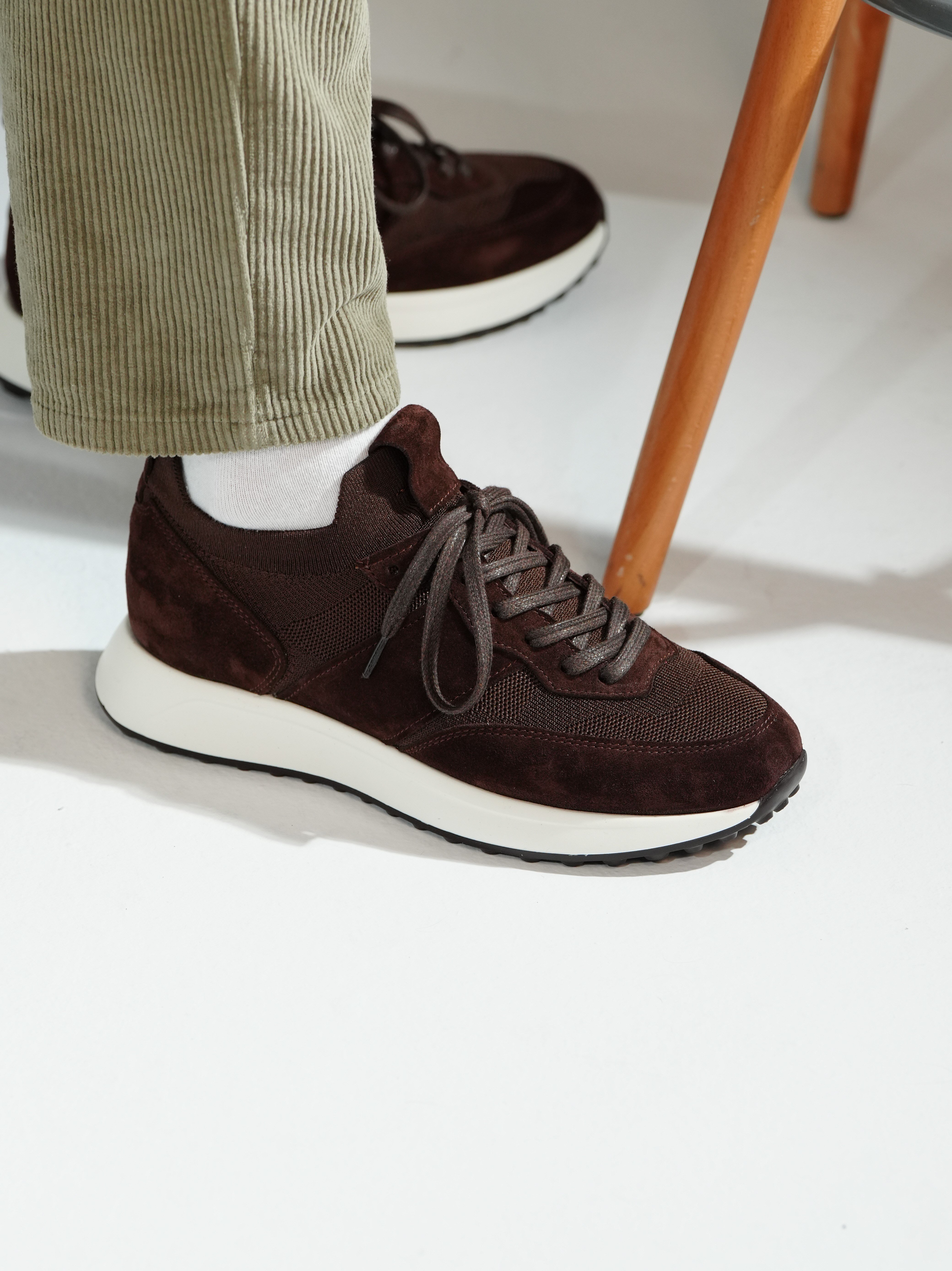 Sage Model Hakiki Deri El Yapımı Kahverengi Triko Sneaker Ayakkabı