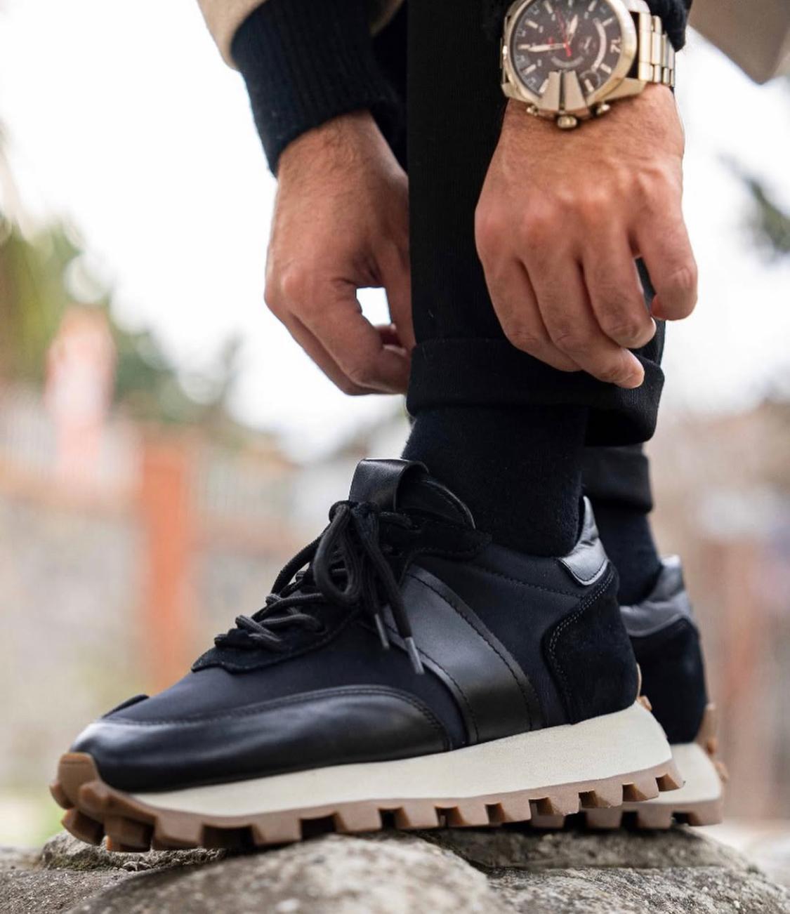 Sarasota Model Gerçek Deri El Yapımı Erkek Siyah Sneaker Ayakkabı - Erkek Spor Ayakkabı