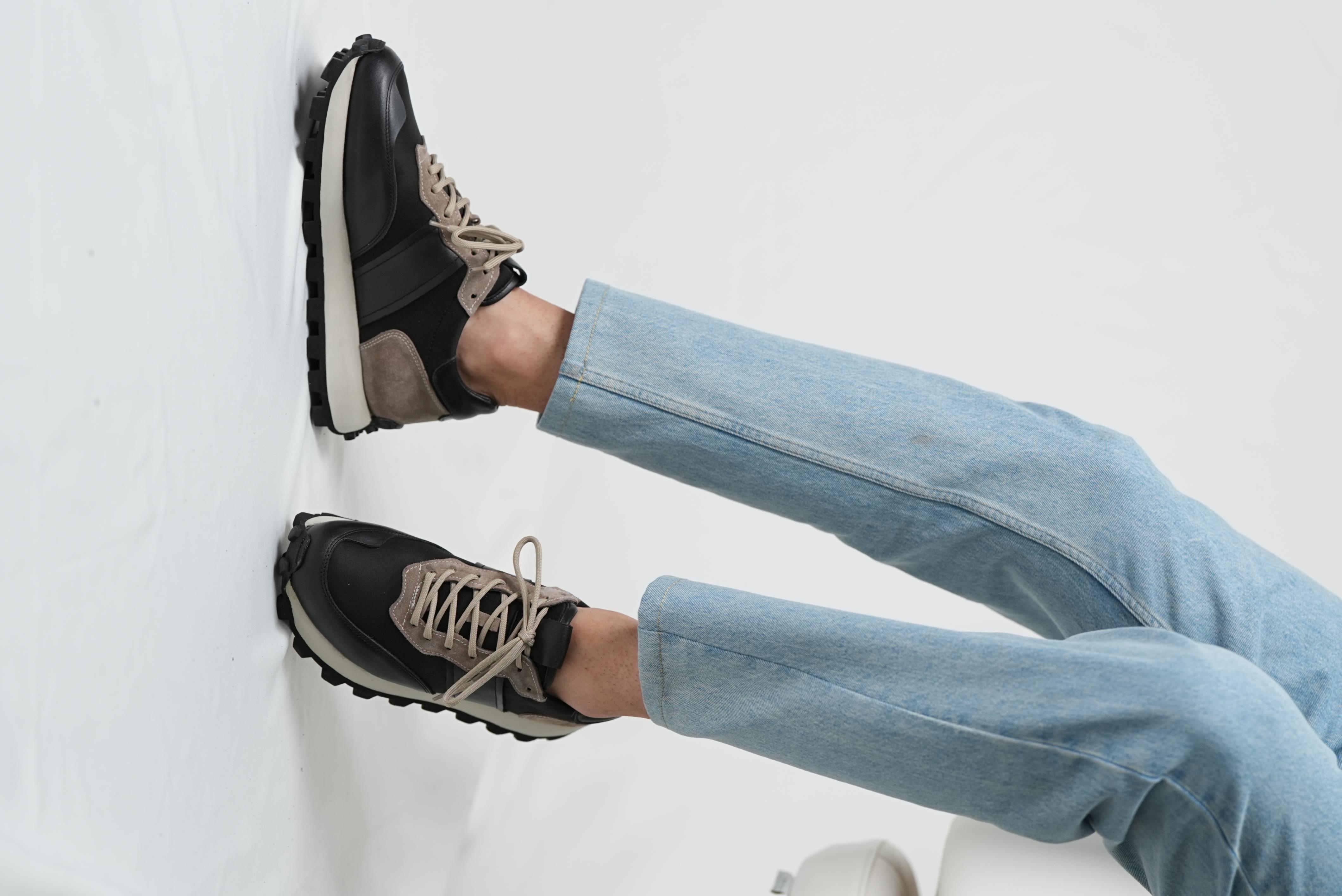 Sarasota Model Gerçek Deri El Yapımı Erkek Siyah Bej Sneaker Ayakkabı