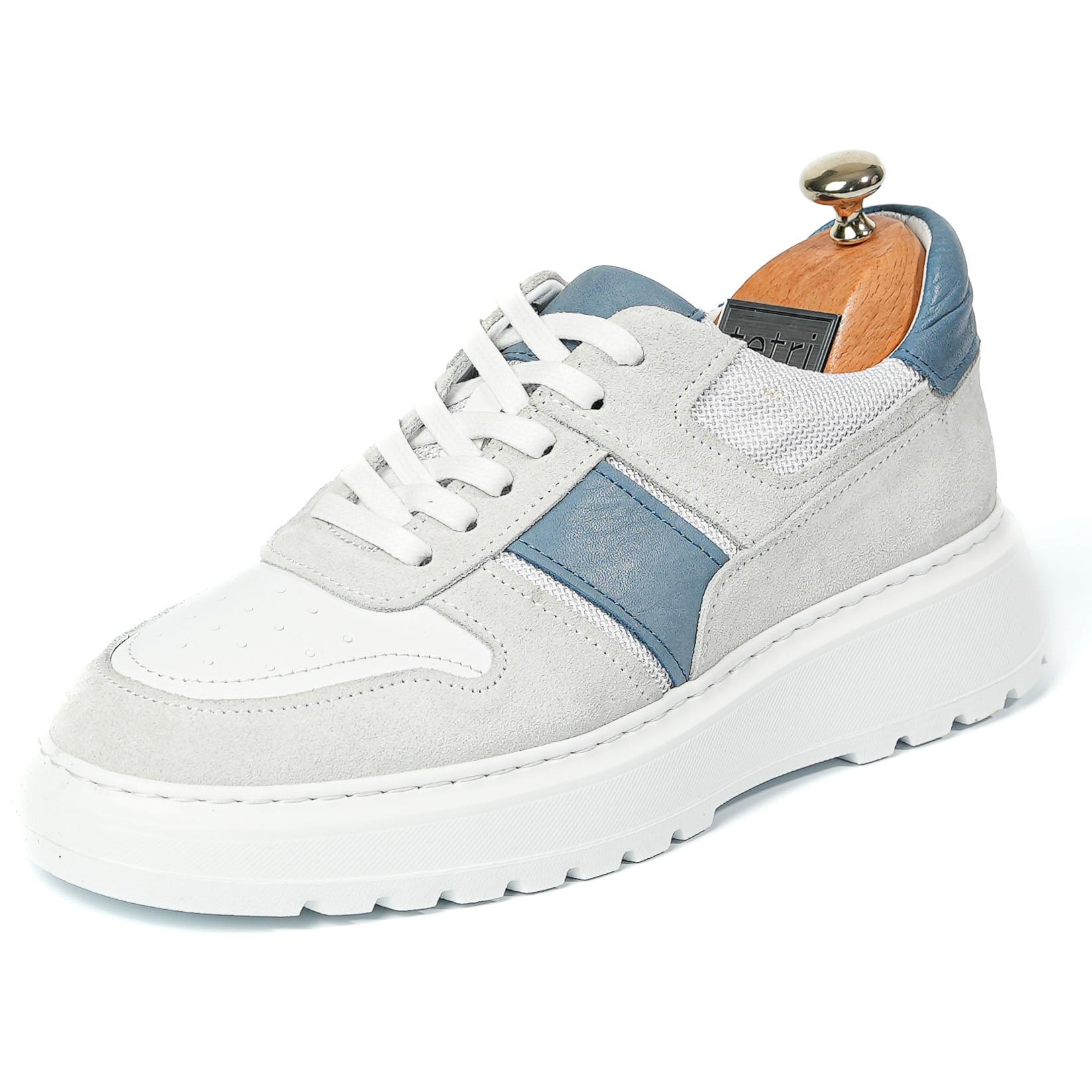 Strauss Model Hakiki Deri El Yapımı Erkek Beyaz - Lacivert Sneaker