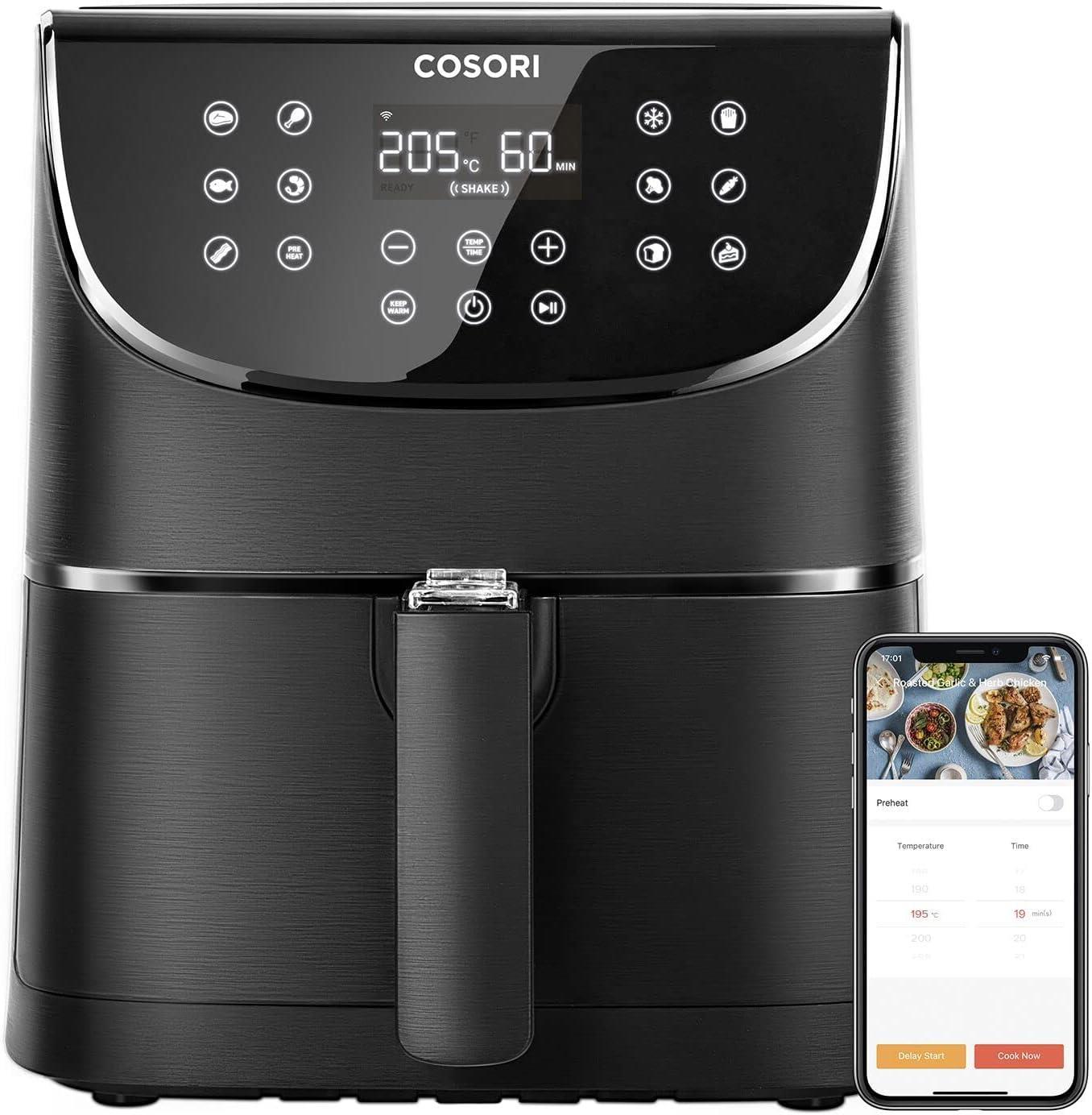 Cosori Akıllı WiFi Sıcak Hava Fritözü 5.5 Litre Air Fryer XXL Siyah (T)