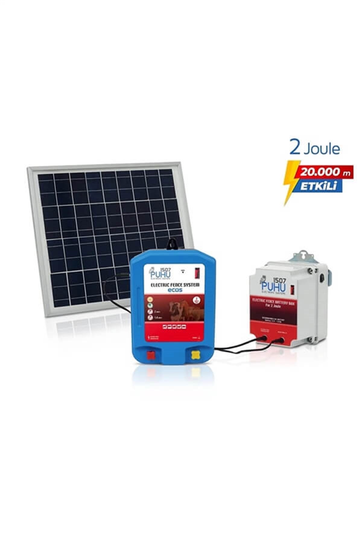 Ecos Güneş Enerjili Elektrikli Çit Cihazı (2 Joule) (20W Panel+12V/14Ah Jel Akü)