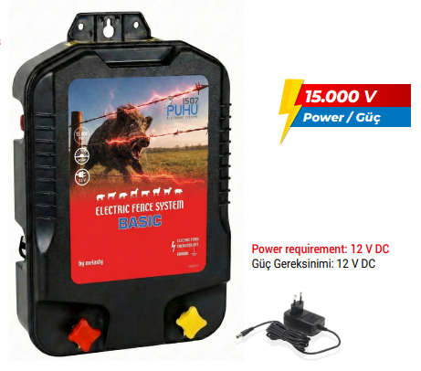 PUHU1507Puhu Basic Elektrikli Çit Cihazı (15000 Volt = 20.000 M)