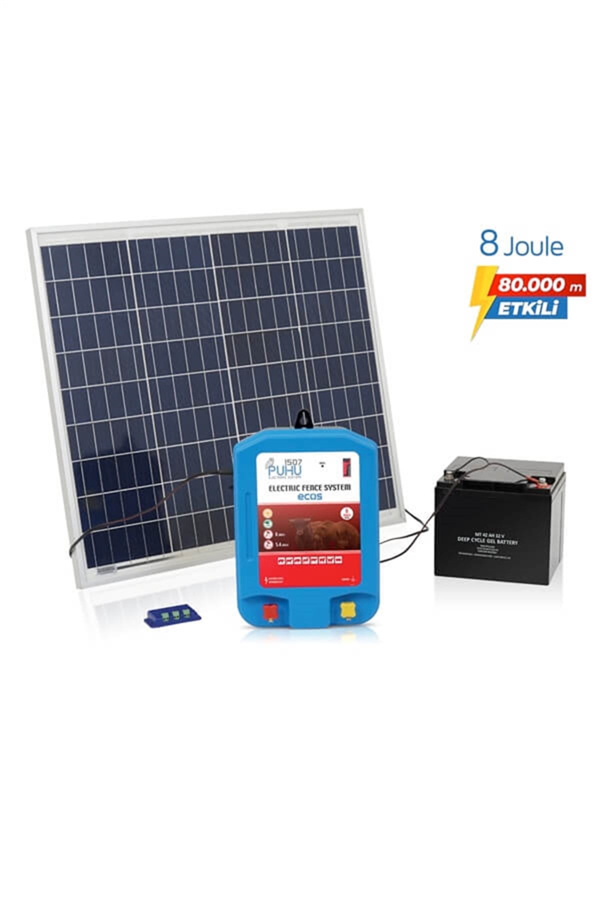 Ecos Eko Güneş Enerjili Elektrikli Çit Cihazı (8 Joule) (60W Panel+12V/42Ah Jel Akü)