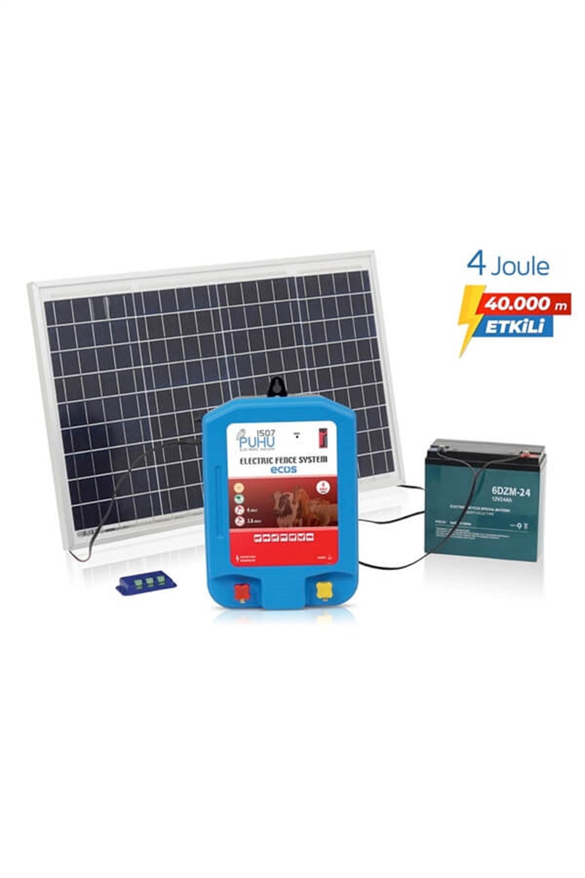 Ecos Eko Güneş Enerjili Elektrikli Çit Cihazı (4 Joule) (40W Panel+12V/24Ah Jel Akü)
