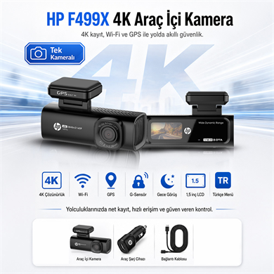 HP F499x 4K Araç İçi Lcd Ekran Wi-fi Kamera