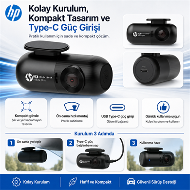 HP F480U Plus 2K WDR, HD, G Sensörlü, Wi-Fi Destekli Araçiçi Kamera