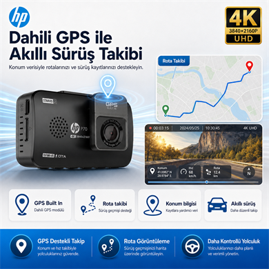 Hp P70 4K Lcd Ekran Wi-fi Ön-Arka Araç İçi Kamera