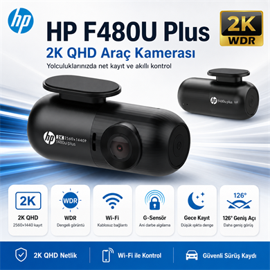 HP F480U Plus 2K WDR, HD, G Sensörlü, Wi-Fi Destekli Araçiçi Kamera
