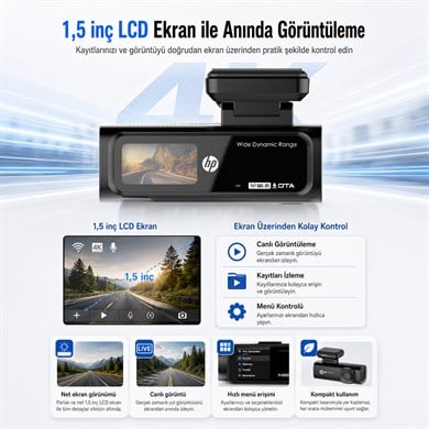 HP F499x 4K Araç İçi Lcd Ekran Wi-fi Kamera