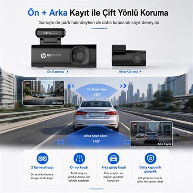 HP F499x 4K Araç İçi Ön & Arka Lcd Ekran Wi-fi Kamera