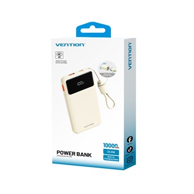 Vention 10000mAh 22.5W Powerbank (USB-C + USB-A) Dahili Askı Kablolu LED Ekranlı Beyaz - N16B-1