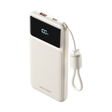 Vention 10000mAh 22.5W Powerbank (USB-C + USB-A) Dahili Askı Kablolu LED Ekranlı Beyaz - N16B-1