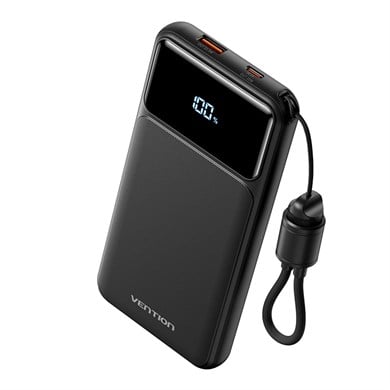 Vention 10000mAh 22.5W Powerbank (USB-C + USB-A) Dahili Askı Kablolu LED Ekranlı Siyah - N16B-1