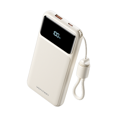 Vention 10000mAh 22.5W Powerbank (USB-C + USB-A) Dahili Askı Kablolu LED Ekranlı Beyaz - N16B-1