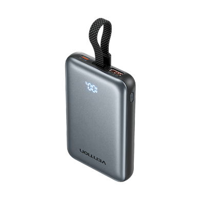 Vention 10000mAh 22,5W Powerbank Manyetik Kablosuz Şarj (USB-C + USB-C/USB-A/Kablosuz) Dahili Askı Kablolu Gri - FKQ