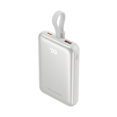 Vention 10000mAh 22,5W Powerbank Manyetik Kablosuz Şarj (USB-C + USB-C/USB-A/Kablosuz) Dahili Askı Kablolu Bej- FKQ