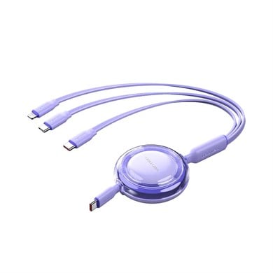 Vention 100W 5A Makaralı Çift Type-C ve Lightning Çıkışlı Şarj ve Data Kablosu 1,1m Mor - TRK