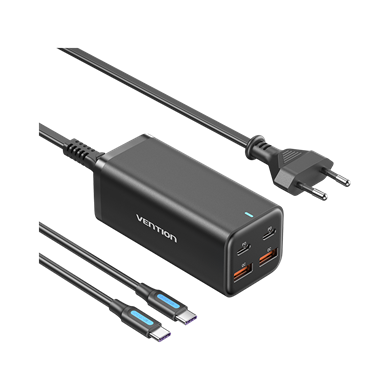 Vention 100W GaN 4-Portlu Masaüstü Hızlı Şarj İstasyonu (100W/100W/18W/18W) Siyah-FBS