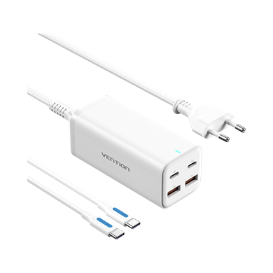 Vention 100W GaN 4-Portlu Masaüstü Hızlı Şarj İstasyonu (100W/100W/18W/18W) Beyaz -FBS