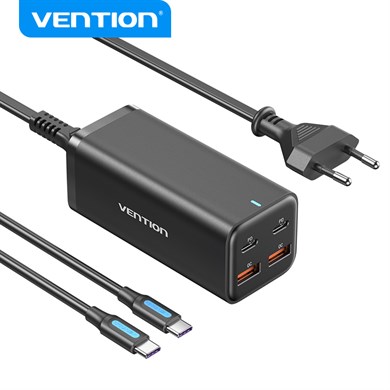 Vention 100W GaN 4-Portlu Masaüstü Hızlı Şarj İstasyonu (100W/100W/18W/18W) Siyah-FBS