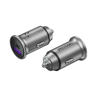 Vention 30W Çift Portlu USB A+C (30W+30W) Alüminyum Gövdeli Hızlı Araç Şarj Cihazı Siyah - FFFH0