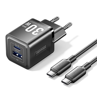 Vention 30W Gan Çift Çıkışlı Adaptör Seti TZ-FEQ Siyah