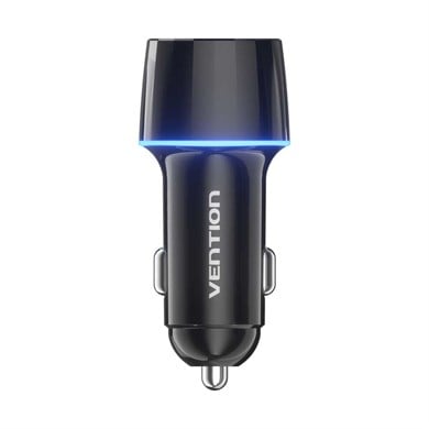 Vention 48W Çift Portlu (Type-C 30W + USB-A 18W) LED aydınlatmalı Hızlı Araç Şarj Cihazı Siyah - FFR