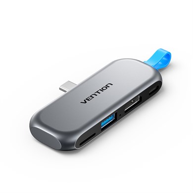 Vention 4ü 1 Arada Alüminyum Alaşımlı Kablo Gerektirmeyen Tip-C Hub Çoklayıcı - 4K HDMI USB 3,2 Gen 2 TF Gri - THYH0