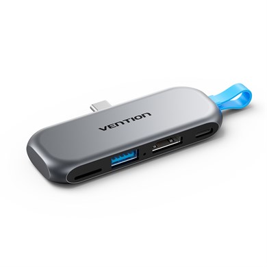 Vention 4ü 1 Arada Alüminyum Alaşımlı Kablo Gerektirmeyen Tip-C Hub Çoklayıcı - 4K HDMI USB 3,2 Gen 2 TF Gri - THYH0