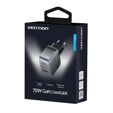 Vention Dash 70W Gan 5.0 Hızlı Şarj Adaptörü FEX Gri