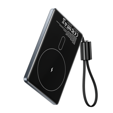 Vention Ultra Slim Serisi 5000mAh Powerbank 15W Manyetik Kablosuz Şarj  (2xUSB-C) TFT Ekran Dahili Askı Kablolu Gri - FKK