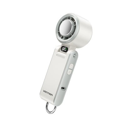 Vention USB 5V Yüksek Hızlı Şarjlı El Fanı, Süperiletken Metal Soğutma Panelli, 13000 RPM Turbofan, 100 Kademeli Ayarlanabilir Hız, Beyaz LED Ekranlı, 180° Katlanabilir Taşınabilir El Vantilatörü, Beyaz - PBC
