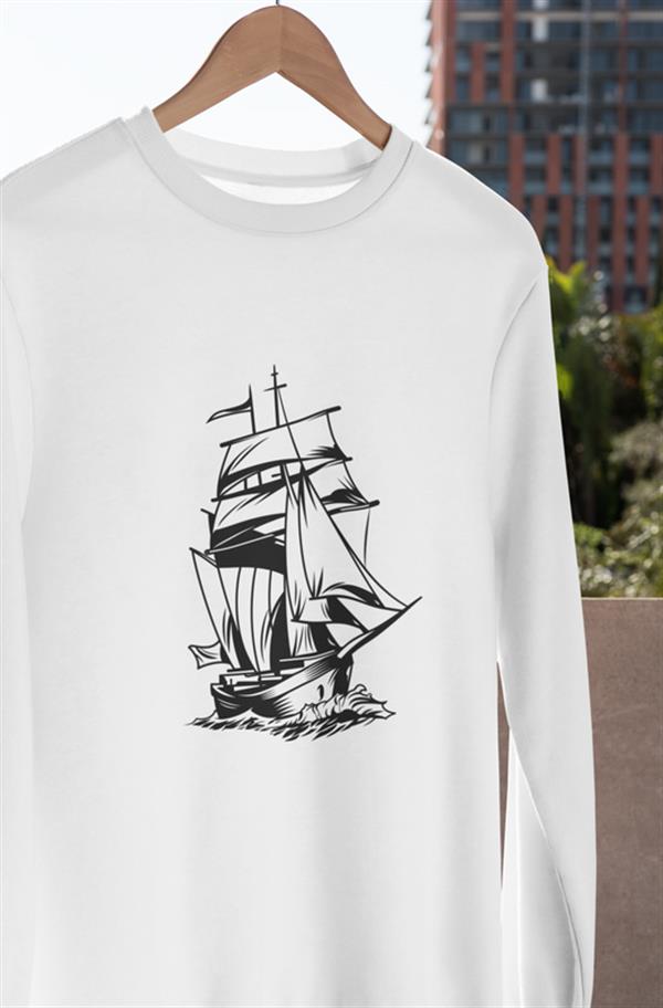 Klasik Yelken Tasarım Uzunkol T-shirt