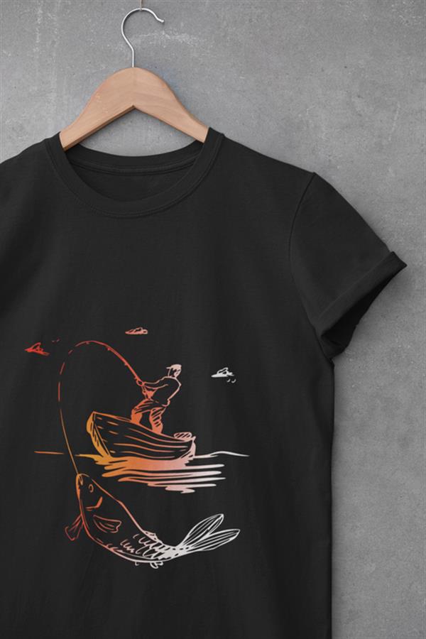 Renkli Balık Tutan Adam Tasarım T-shirt