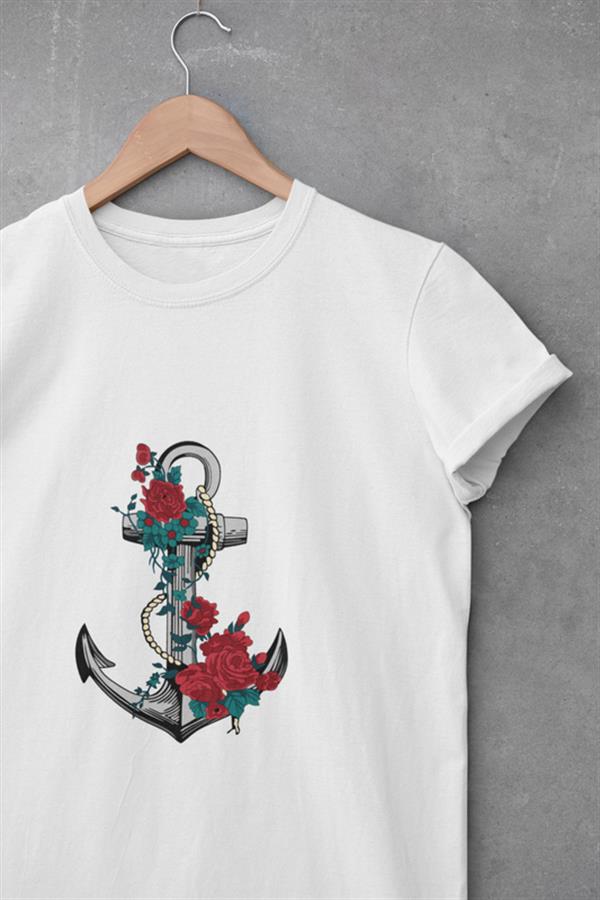 Sarmaşık Çiçek & Çapa Tasarım T-shirt