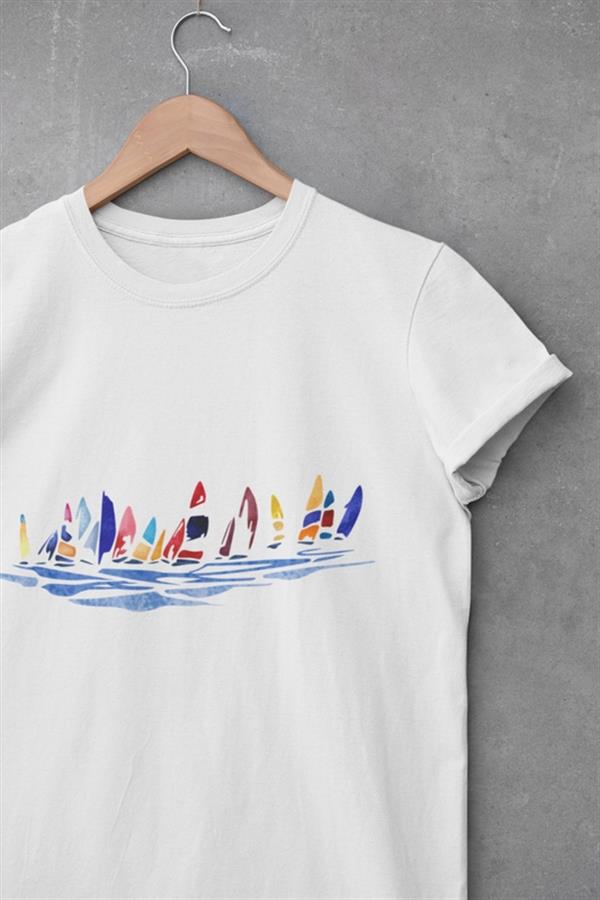 Sulu Boya Yelken Tasarım T-shirt